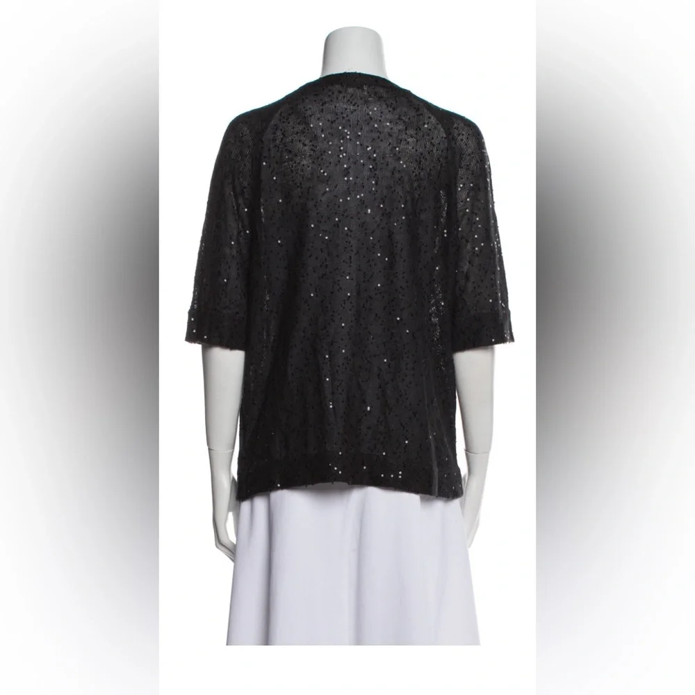 NEW Brunello Cucinelli Gray Black Sequin SS Top T-Shirt Evening Sweater Size S - Picture 2 of 9